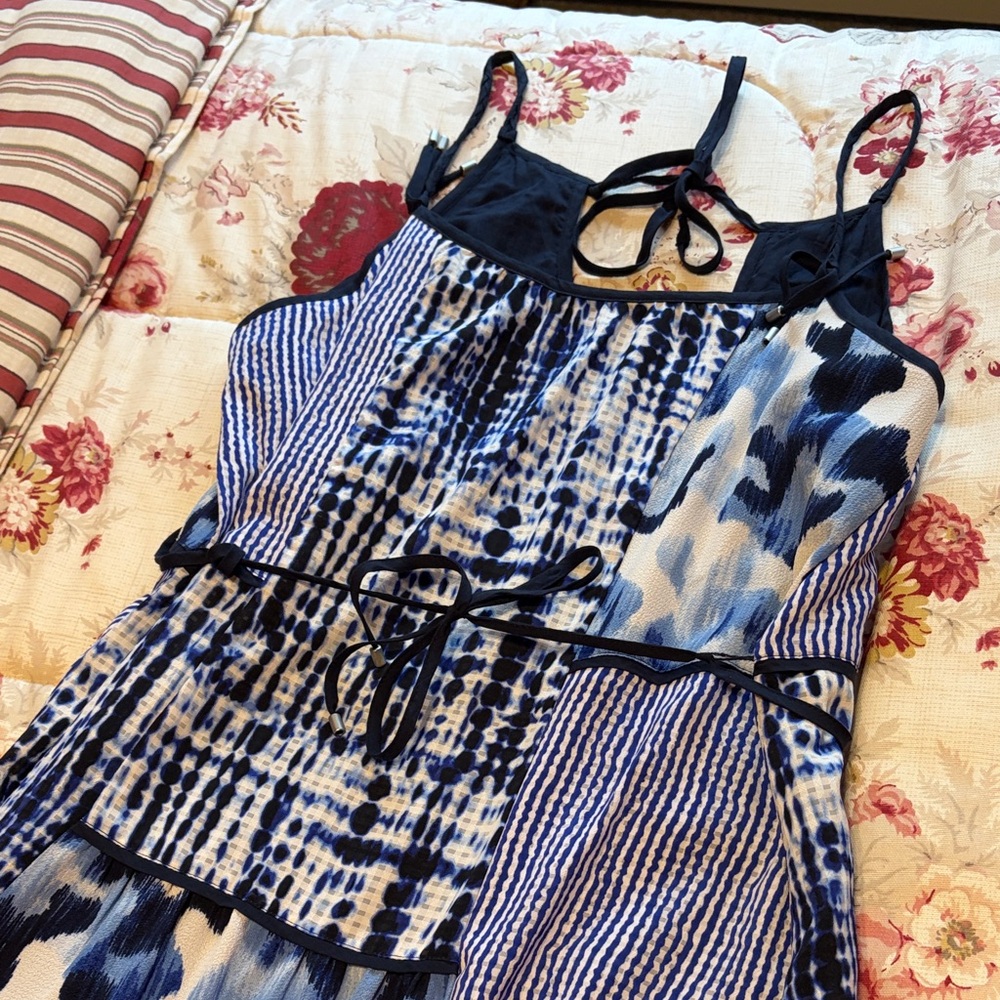 Jones New York Navy and Cream Patterned Maxi Dress